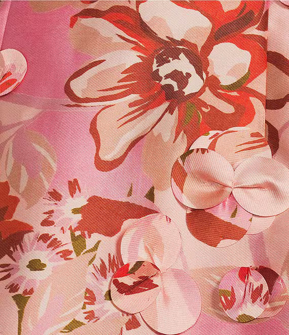 Antonio Melani Rollins Floral Print Mikado Applique Square Neck Sleeveless A-line Mini Dress