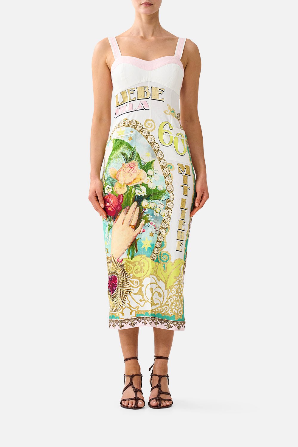 Form Fitted Midi Dress With Topstitching