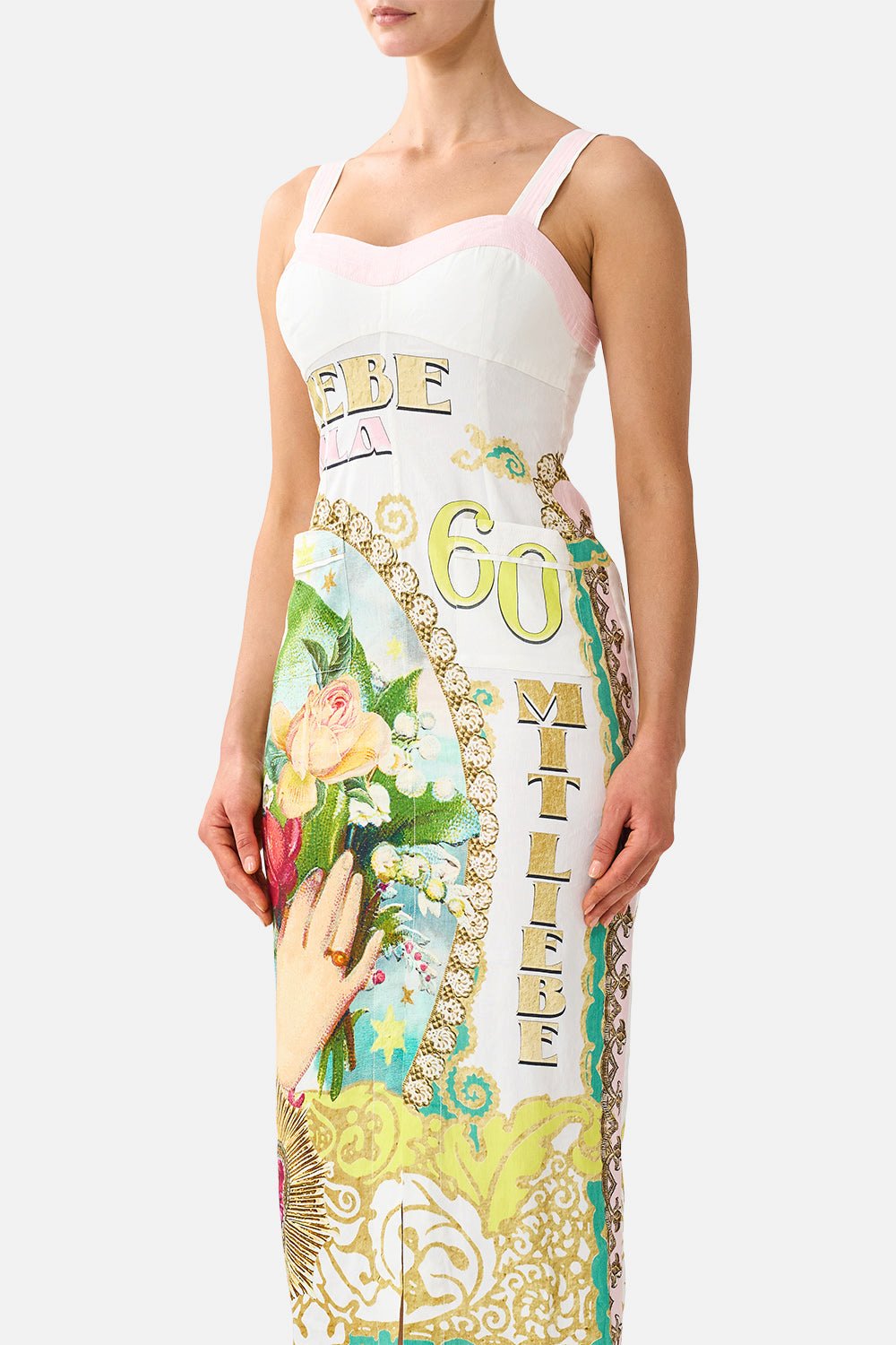 Form Fitted Midi Dress With Topstitching