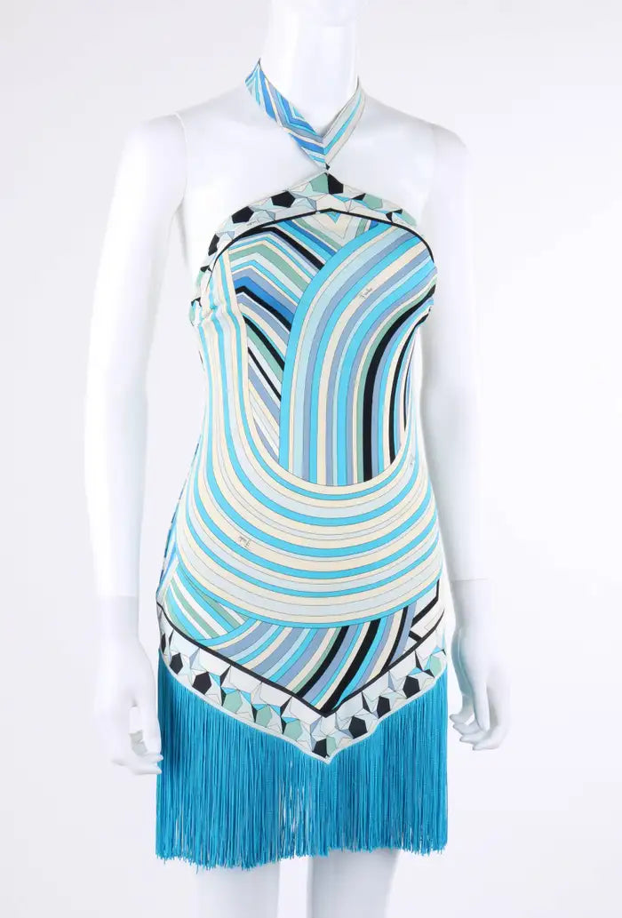 EMILIO PUCCI S/S 2008 Blue Signature Star Print Fringe Mini Dress