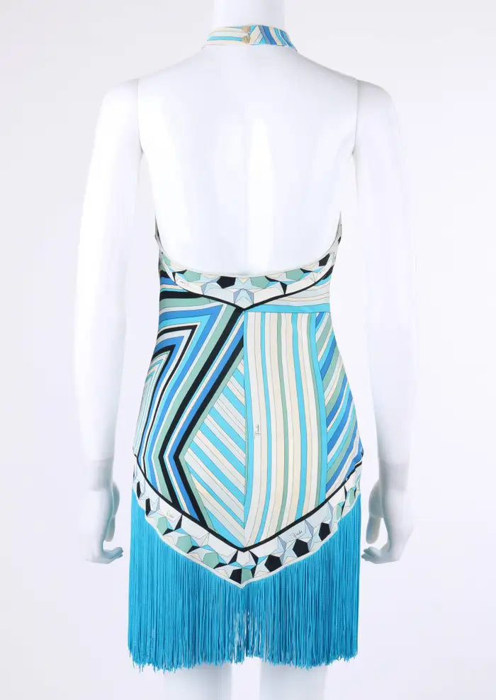 EMILIO PUCCI S/S 2008 Blue Signature Star Print Fringe Mini Dress