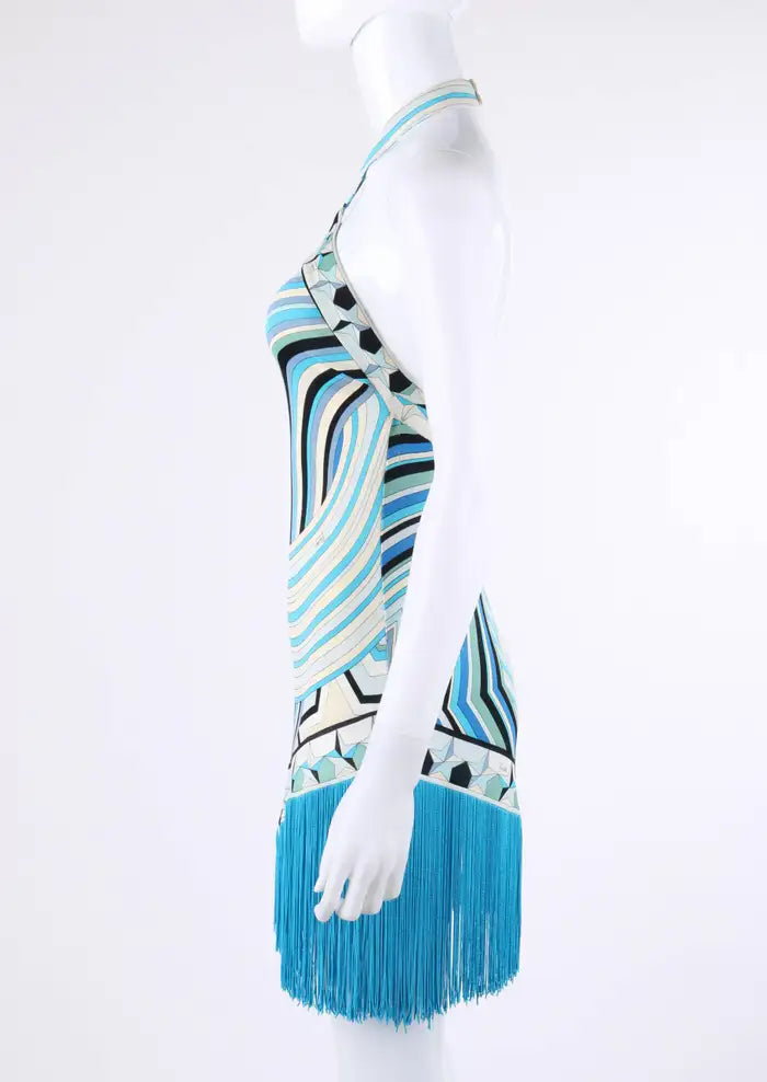 EMILIO PUCCI S/S 2008 Blue Signature Star Print Fringe Mini Dress