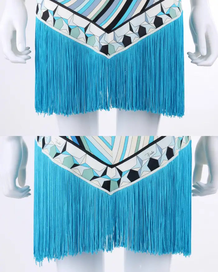 EMILIO PUCCI S/S 2008 Blue Signature Star Print Fringe Mini Dress