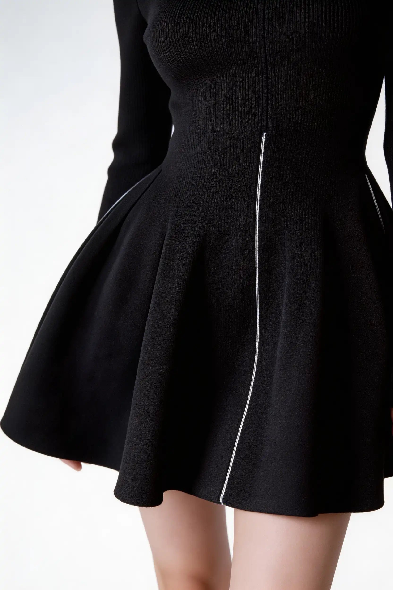 Laure Elegant French Commute Grey Knit Long Sleeve High Waist Mini Dress