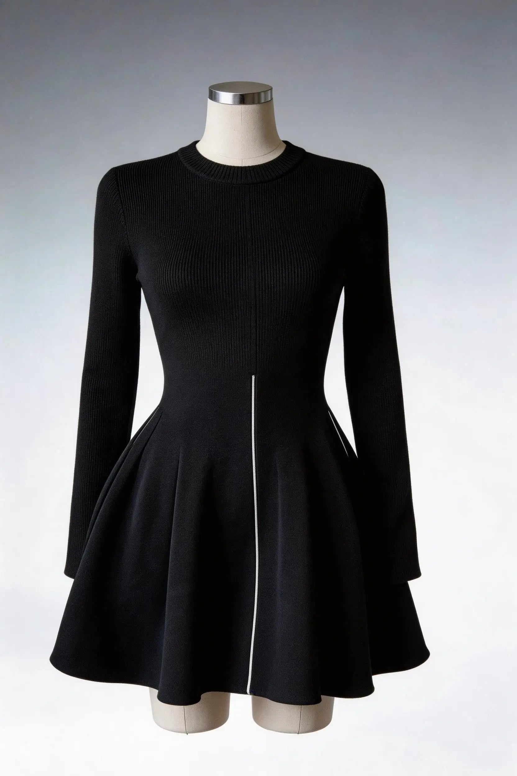 Laure Elegant French Commute Grey Knit Long Sleeve High Waist Mini Dress
