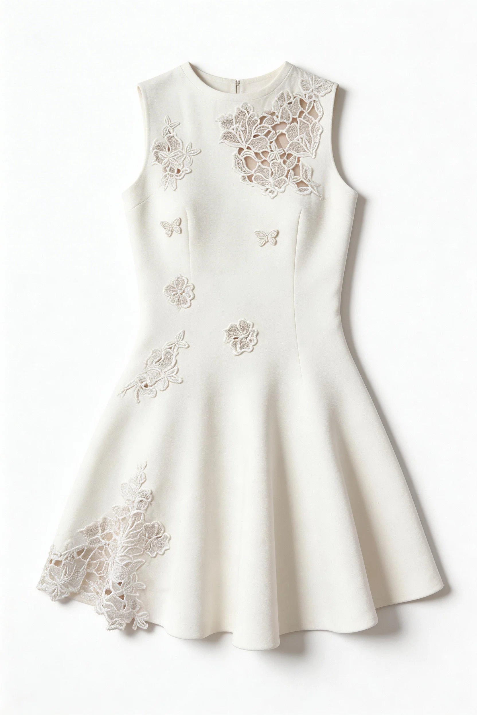 Elara White Embroidered Floral Cutout Waist Slim Mini Slip Dress