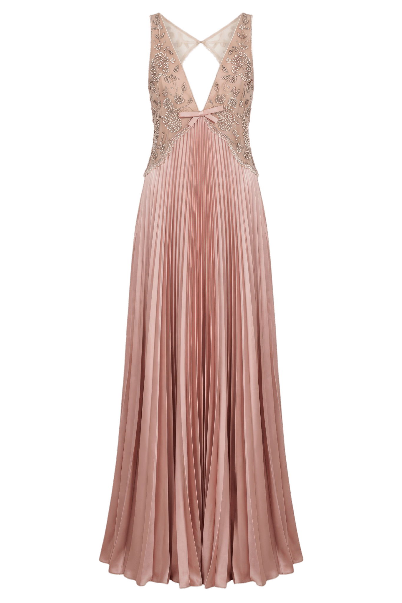 Pleated Embellished Long Dress