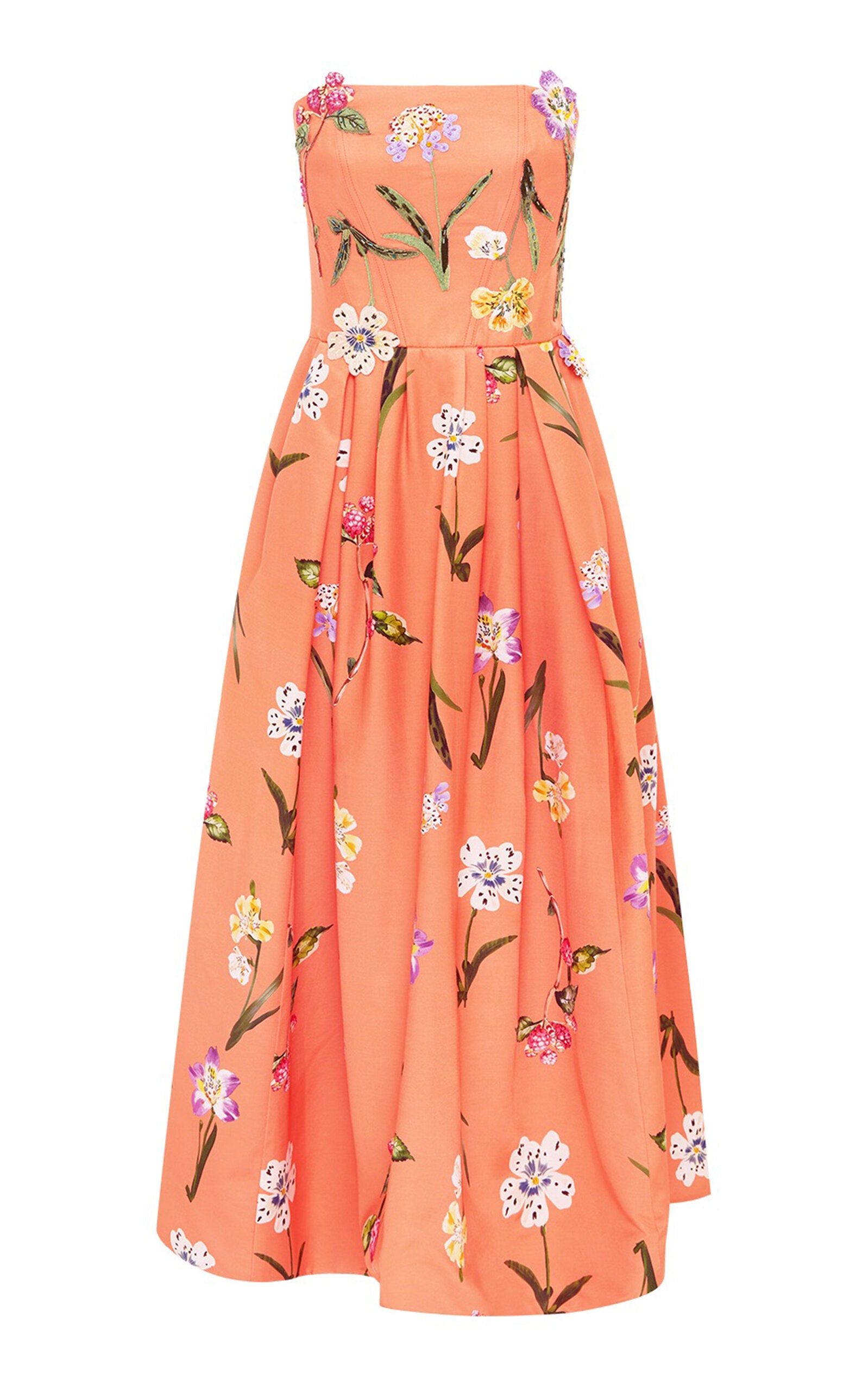 Lynn Bustier Midi Dress - Wild Flower In Coral