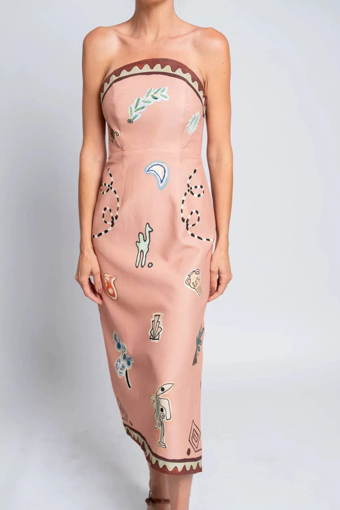 Linen Print Midi Dress