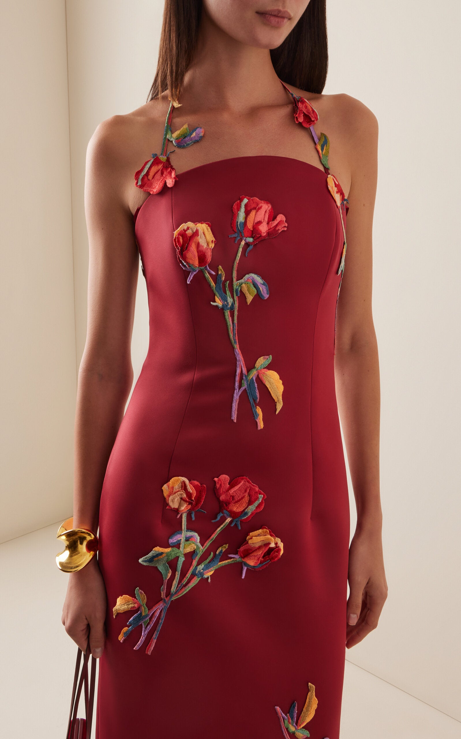 Exclusive Rayna Appliquéd Satin Maxi Dress
