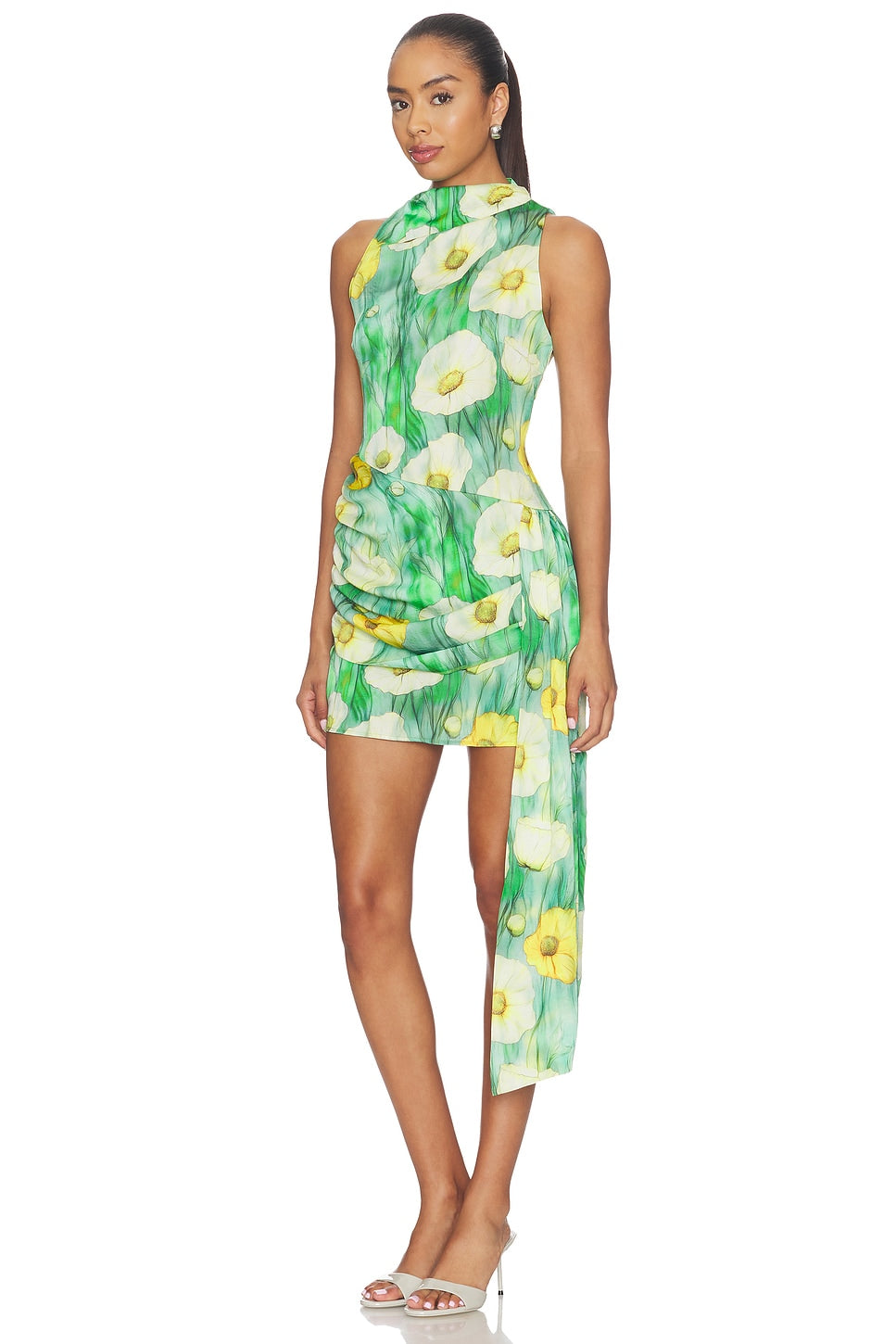 Lilia Highneck Mini Dress in Green Multi