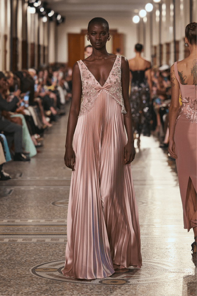 Pleated Embellished Long Dress