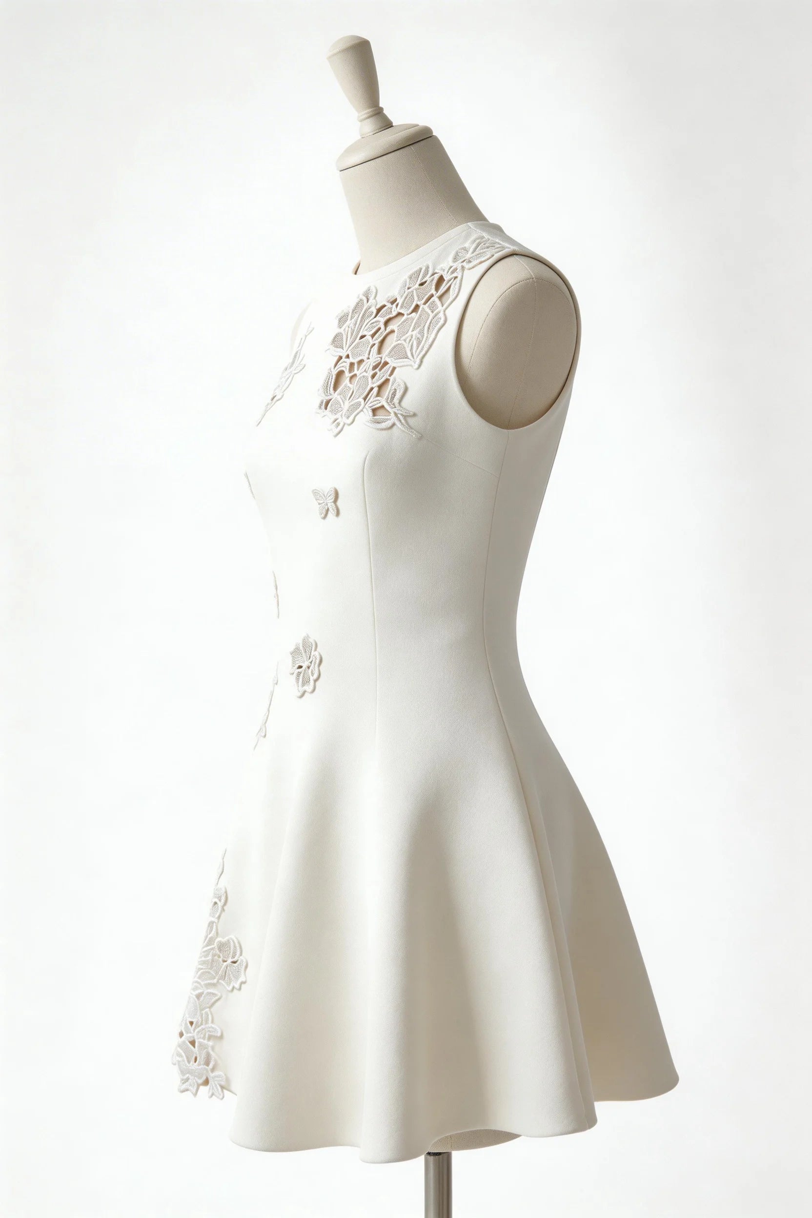 Elara White Embroidered Floral Cutout Waist Slim Mini Slip Dress