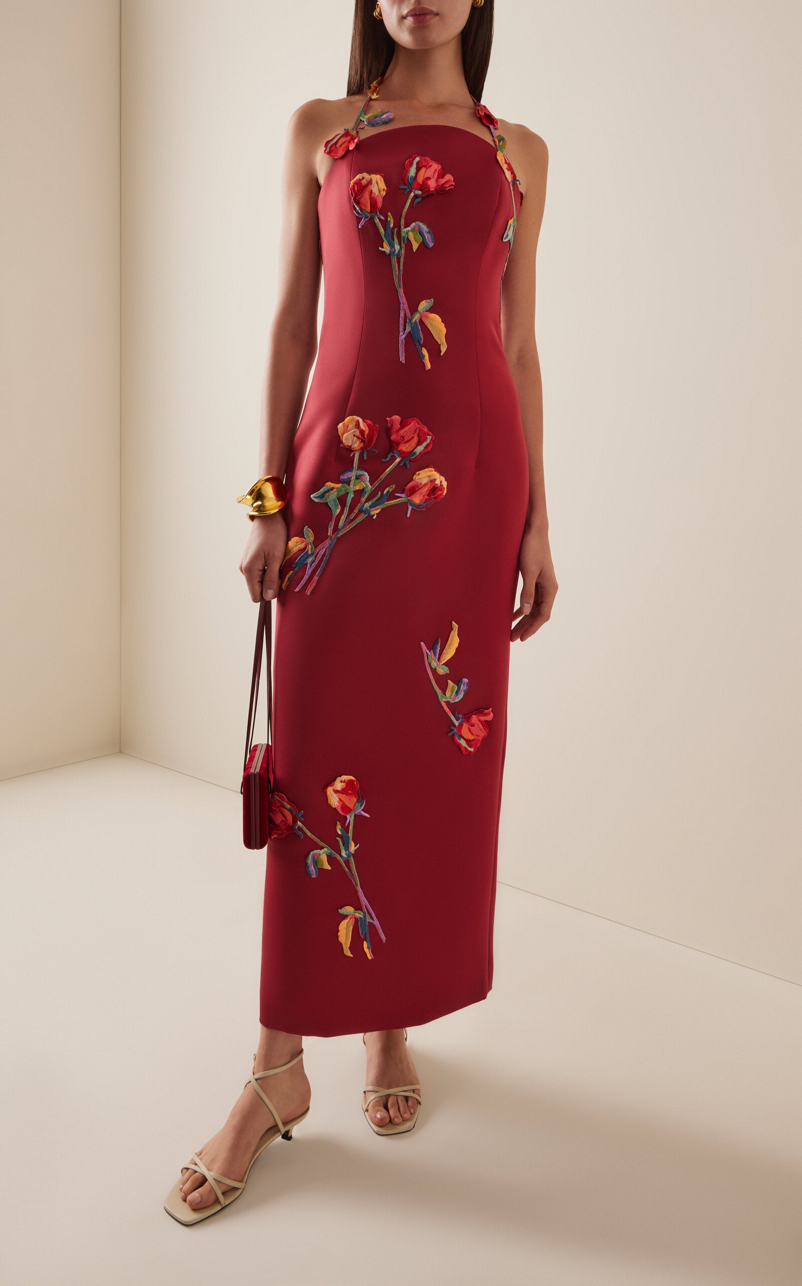Exclusive Rayna Appliquéd Satin Maxi Dress