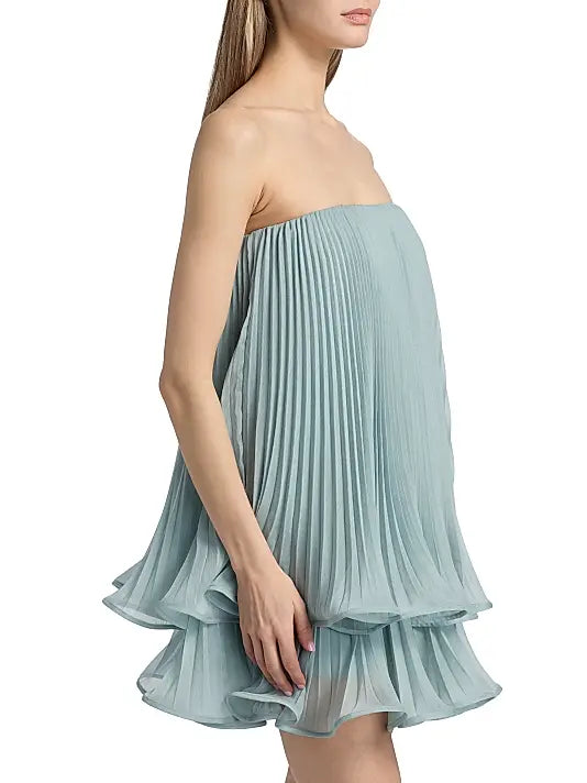 Dalia Pleated Strapless Babydoll Minidress