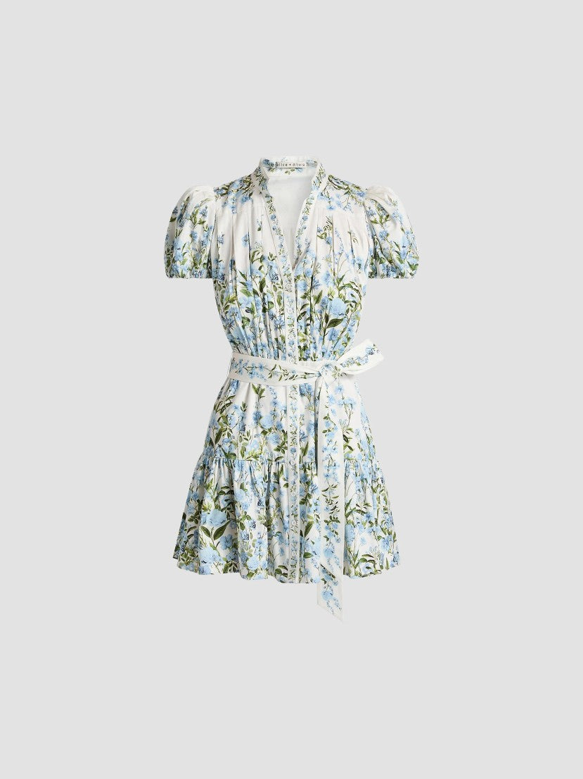 ALICE + OLIVIA Cora Floral Cotton Tiered Minidress | Saks Fifth Avenue