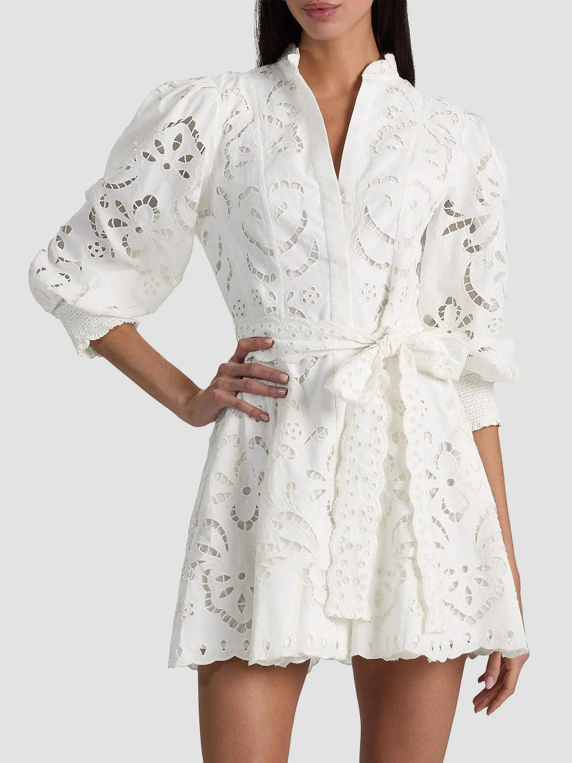 Lucy Embroidered Cotton Mini Shirtdress