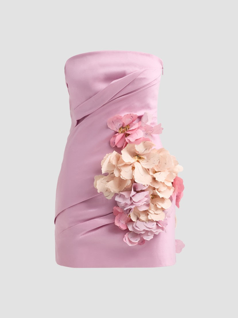 Femme Fatale Keble Draped Floral-Appliqué Mini Dress
