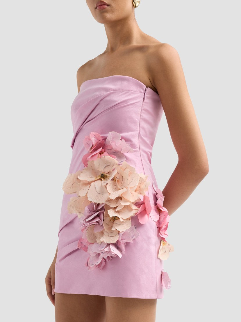 Femme Fatale Keble Draped Floral-Appliqué Mini Dress