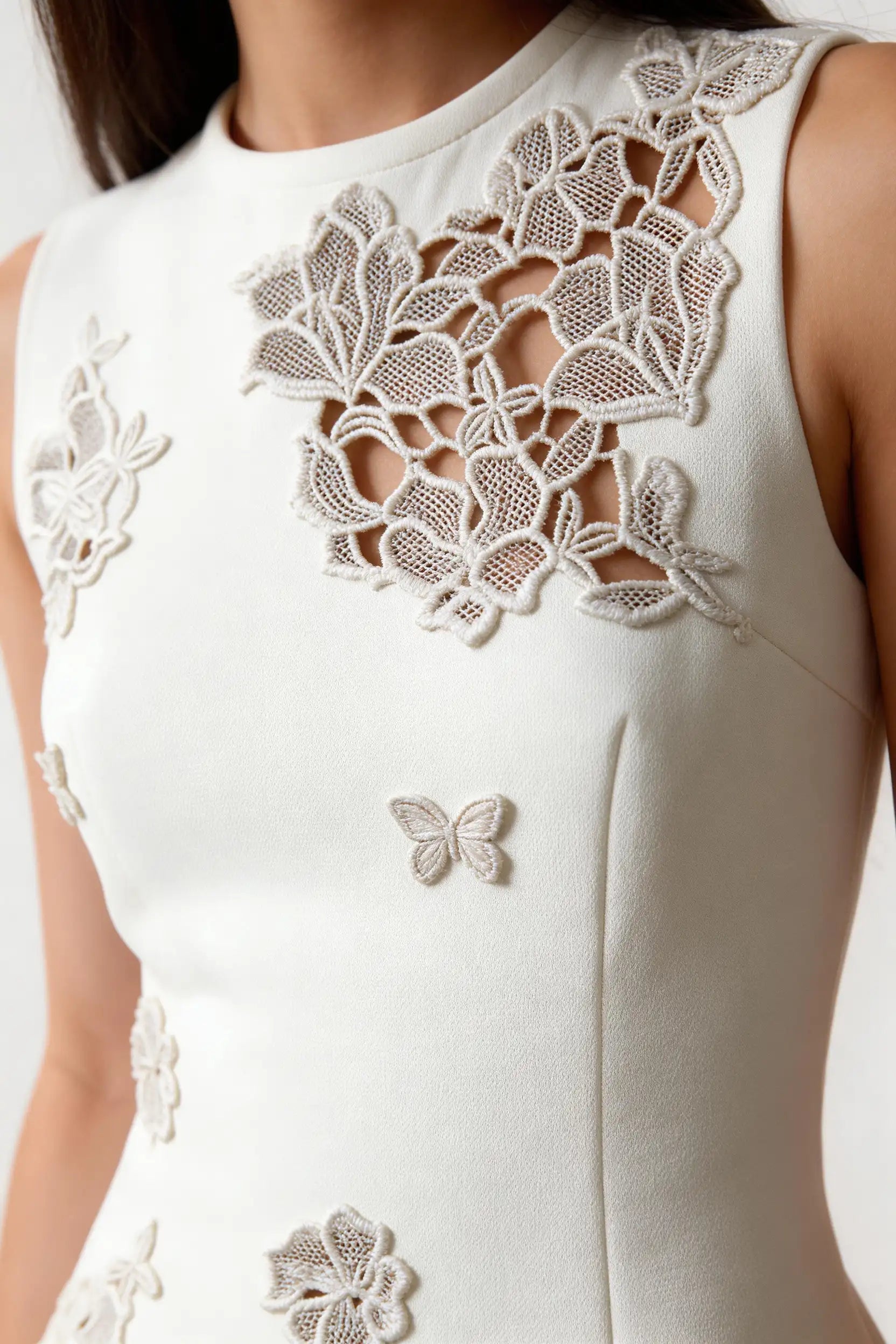 Elara White Embroidered Floral Cutout Waist Slim Mini Slip Dress