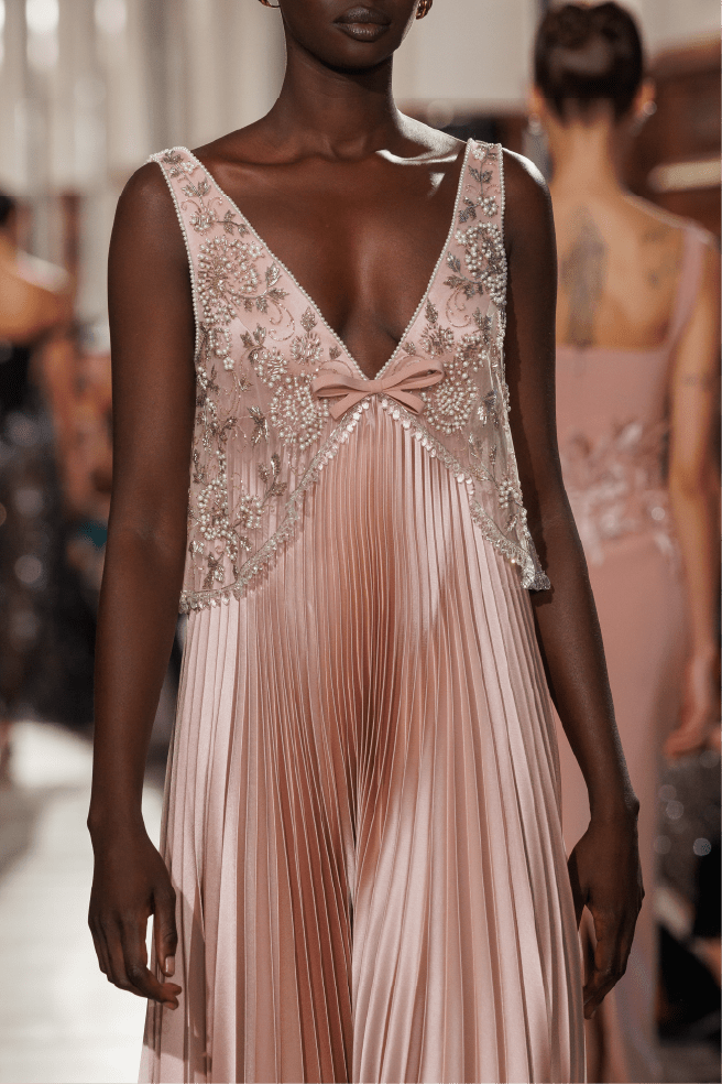 Pleated Embellished Long Dress