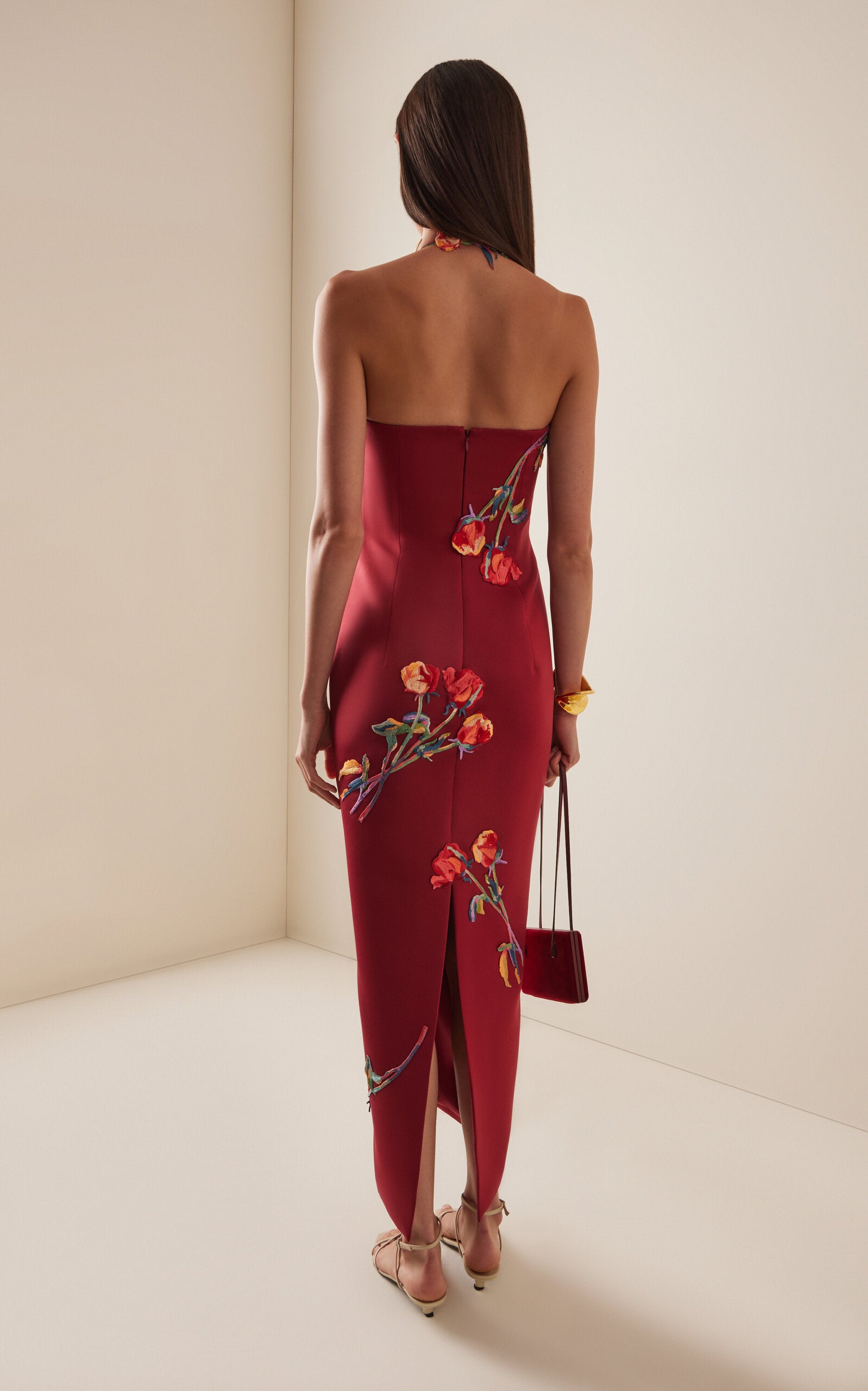 Exclusive Rayna Appliquéd Satin Maxi Dress
