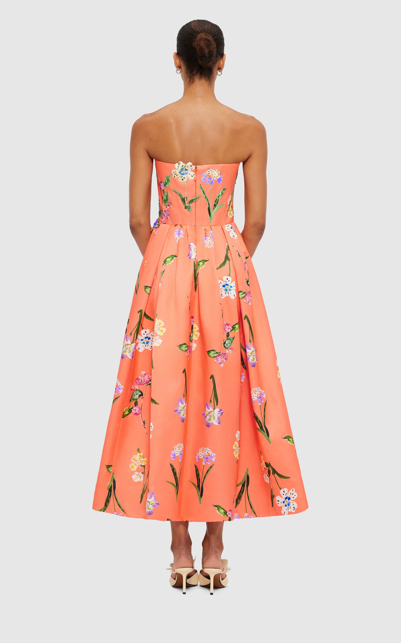 Lynn Bustier Midi Dress - Wild Flower In Coral