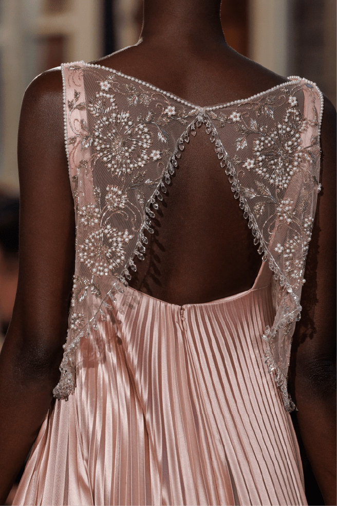 Pleated Embellished Long Dress