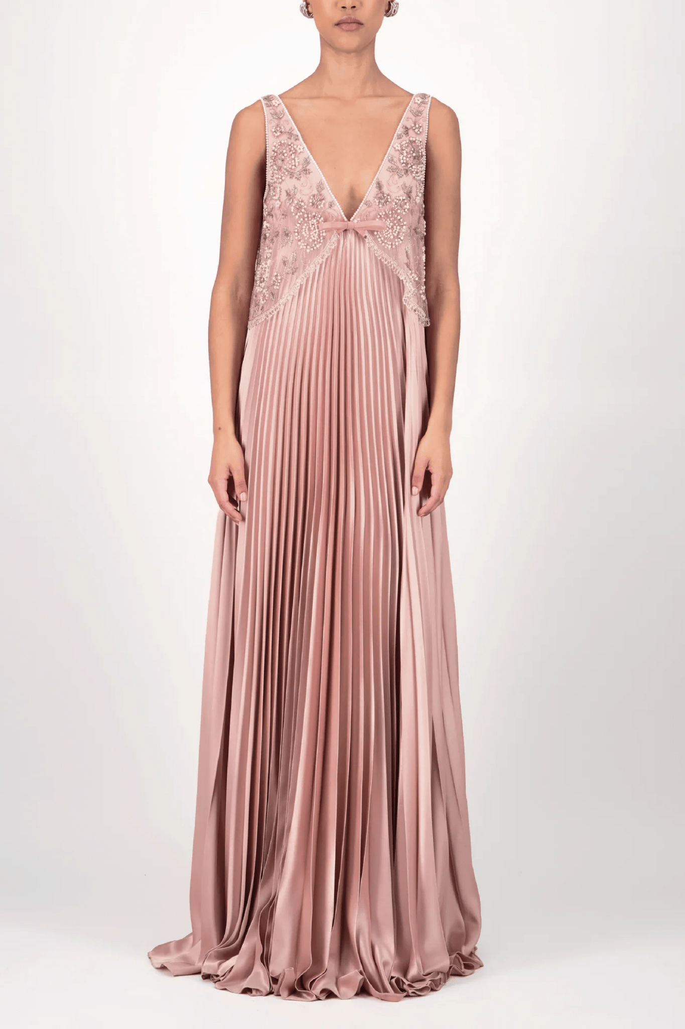 Pleated Embellished Long Dress
