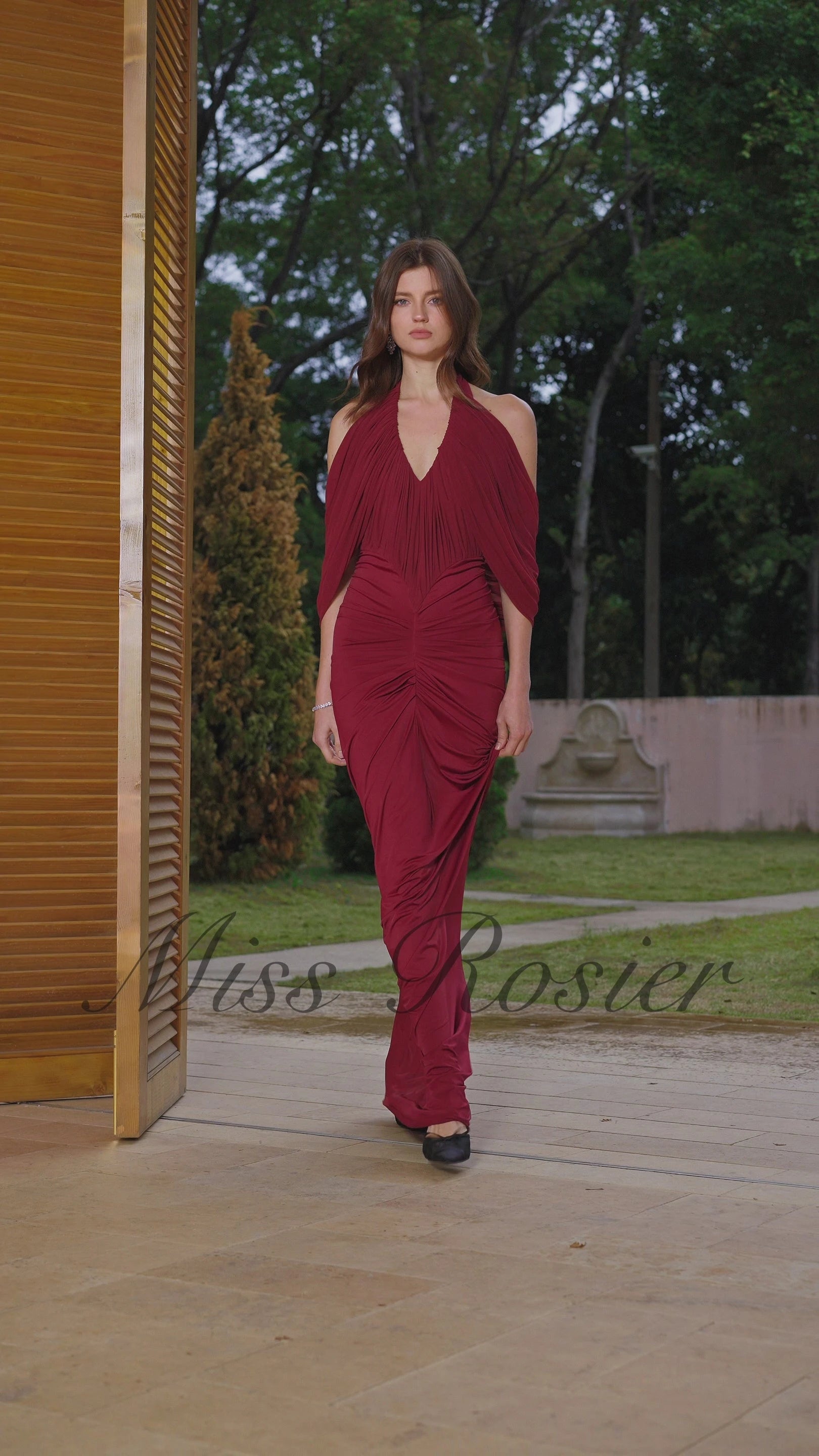 Eléa Red Cold Shoulder Draped Maxi Dress