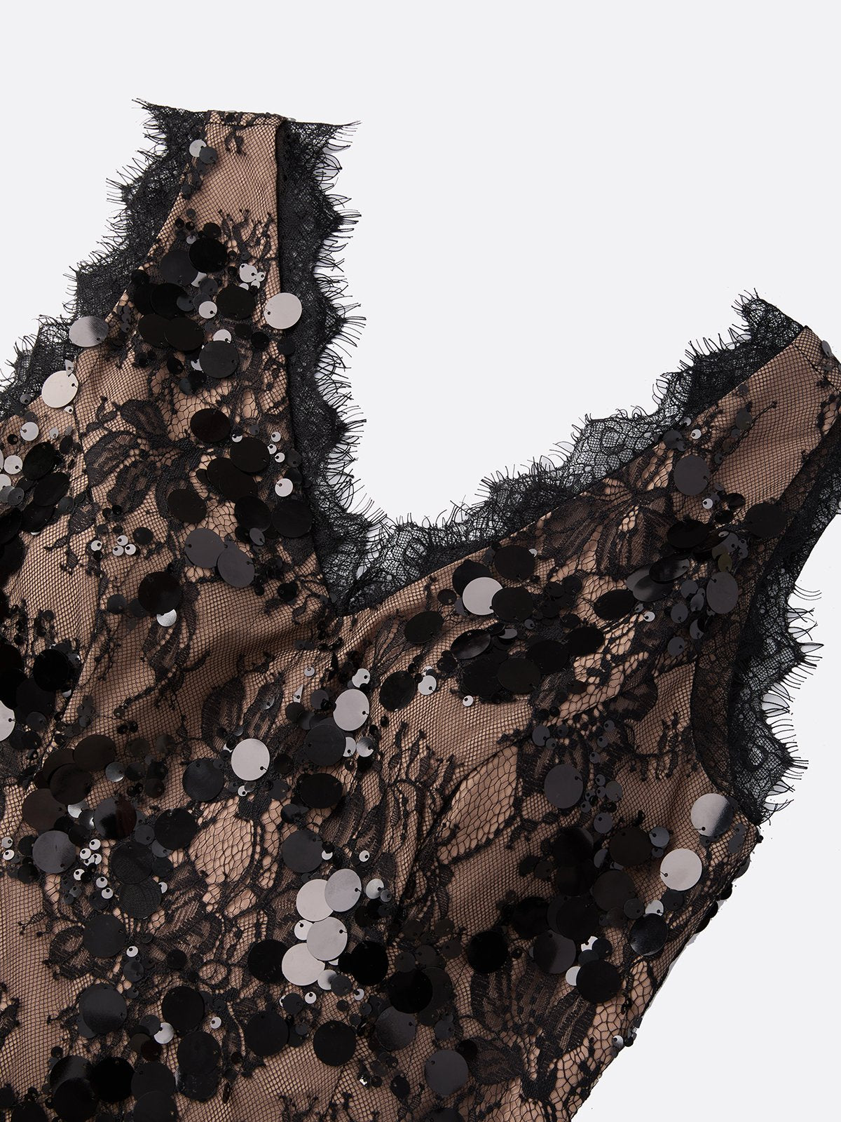 Black Sequin Glitter Lace V Neck Sleeveless Mermaid Gown Dress