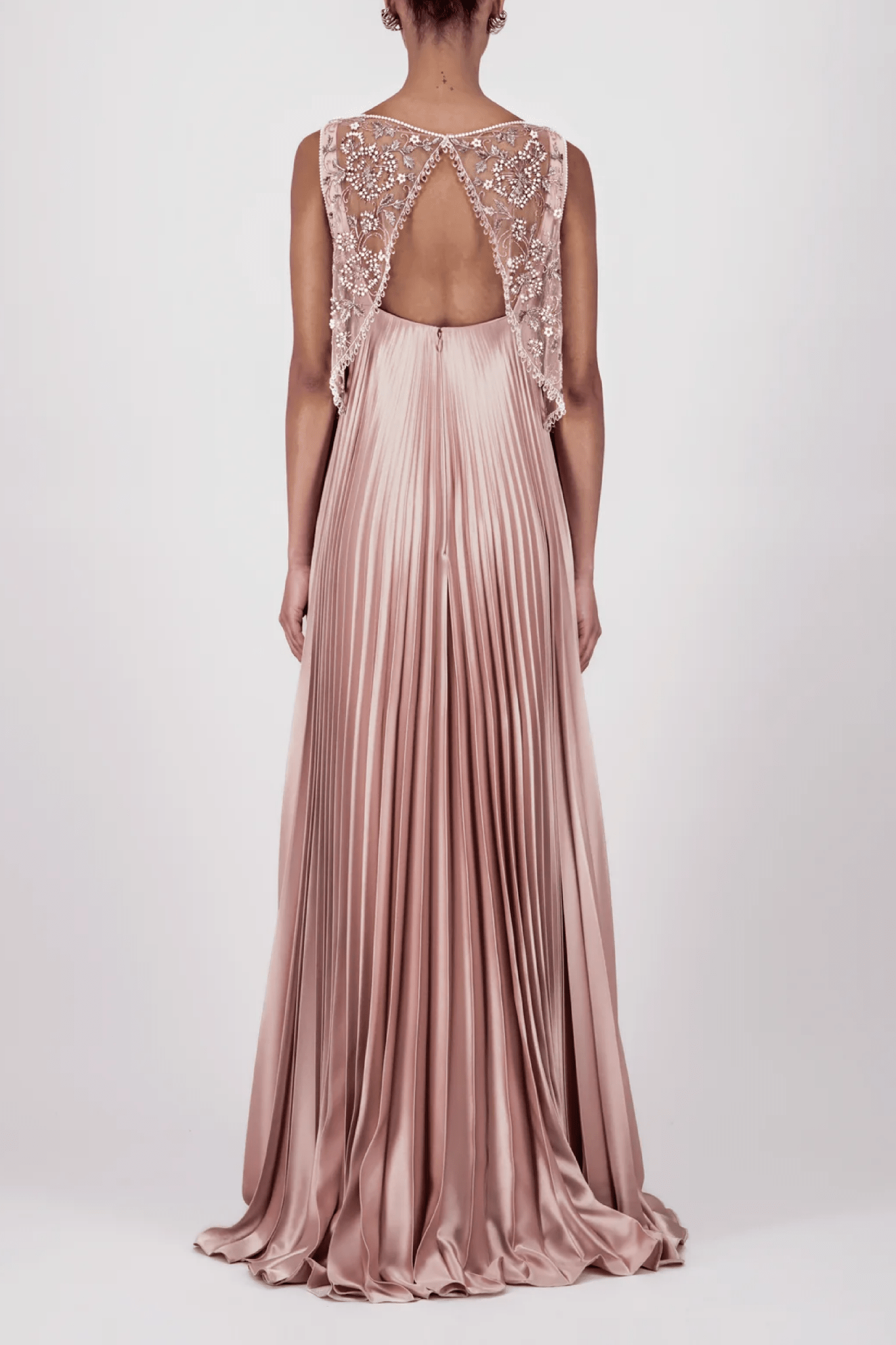 Pleated Embellished Long Dress