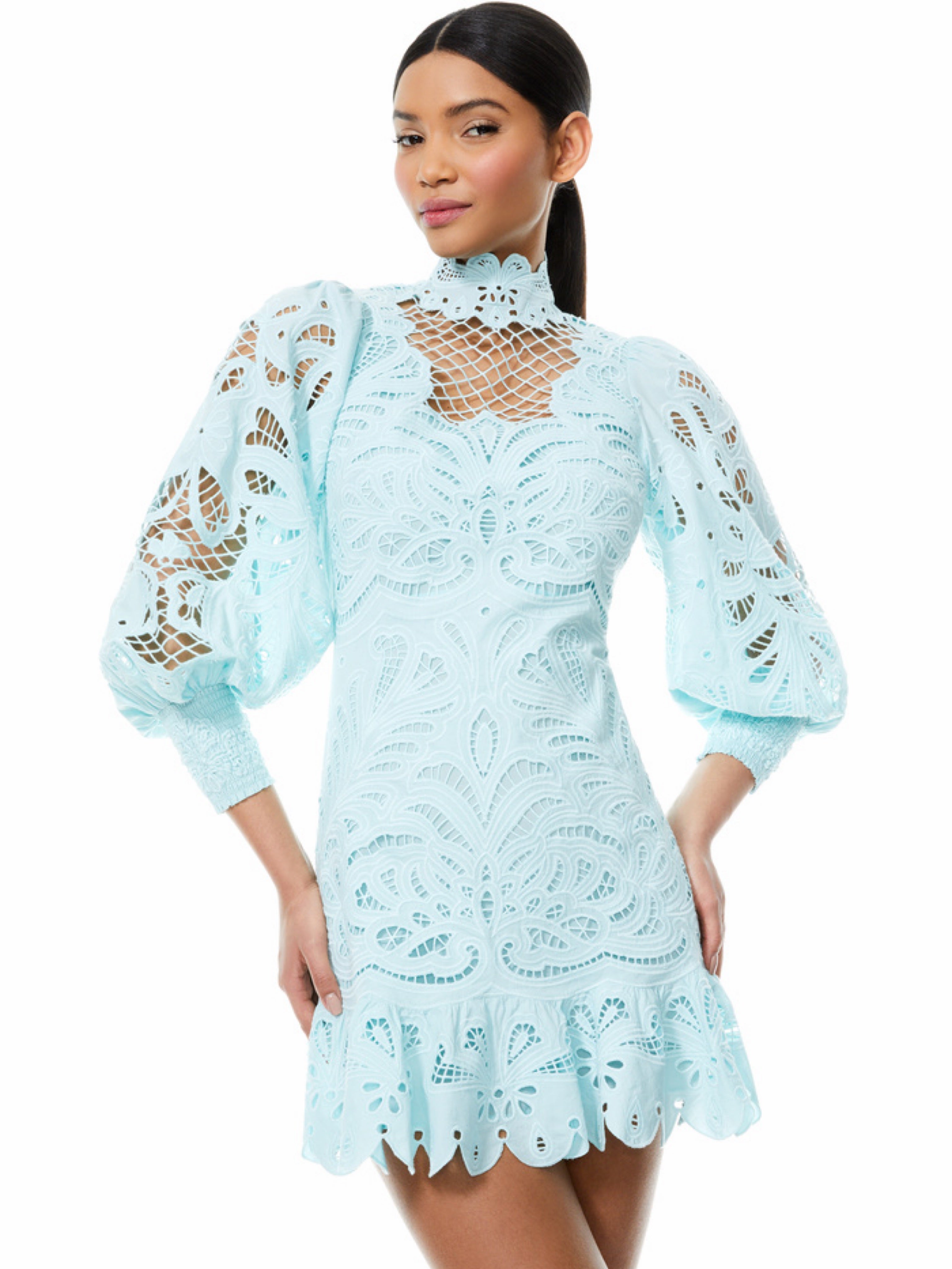 Alice and Olivia Light Blue Lace Mini Dress