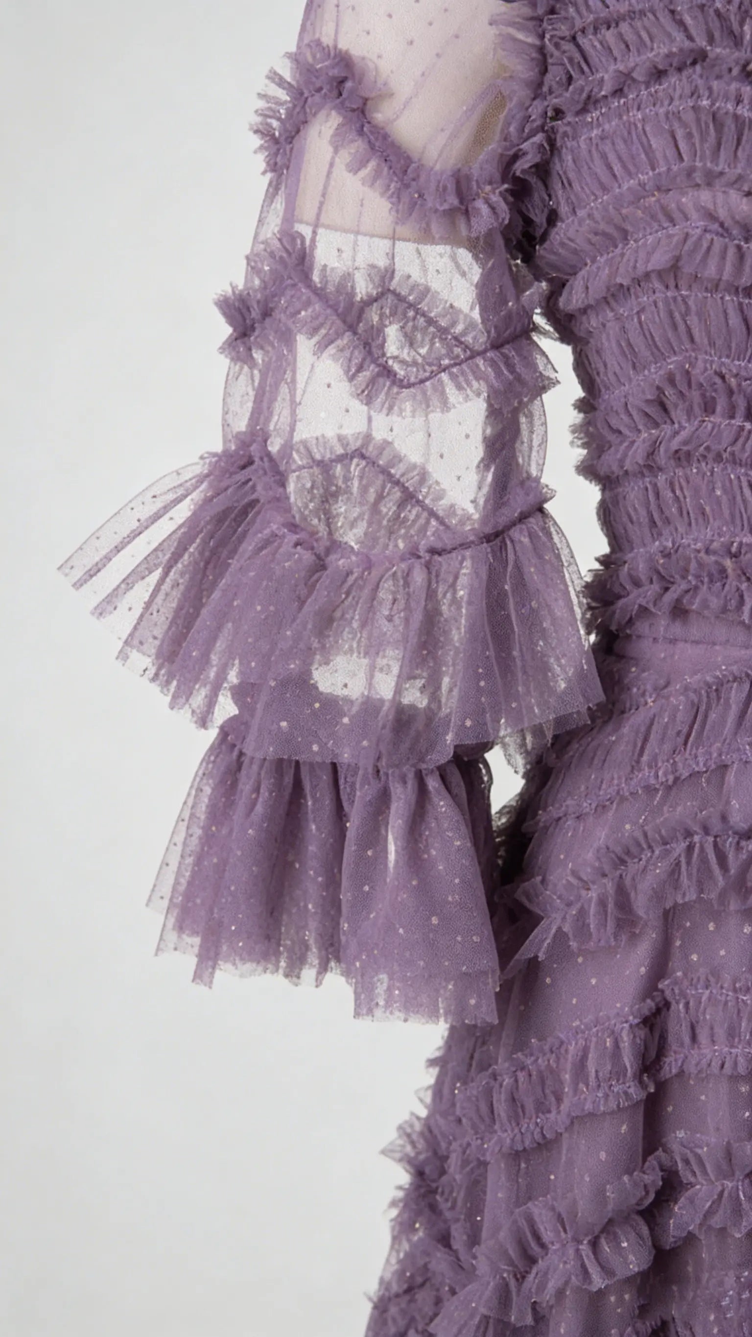 Lumiere Purple Halfsleeve crew neck ruffle slim-fit maxi dress