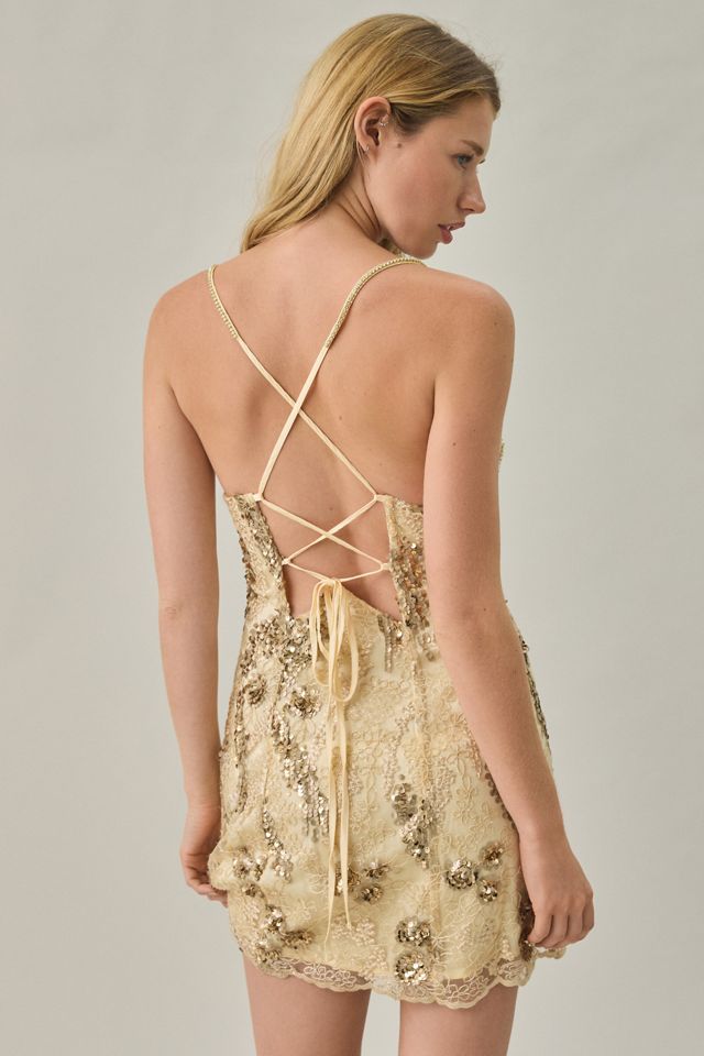 For Love & Lemons Opal Sequin Lace Mini Dress