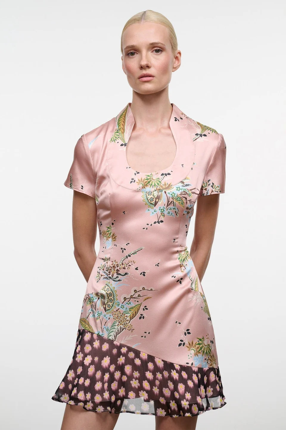 STAUD RAE SILK DRESS TAPESTRY ROSE MULTI