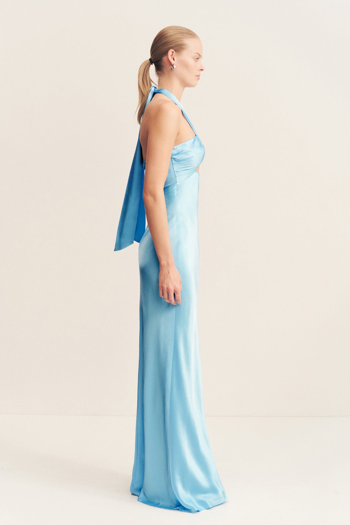 LA LUNE RUCHED HALTER MAXI DRESS - ICEBERG BLUE 4