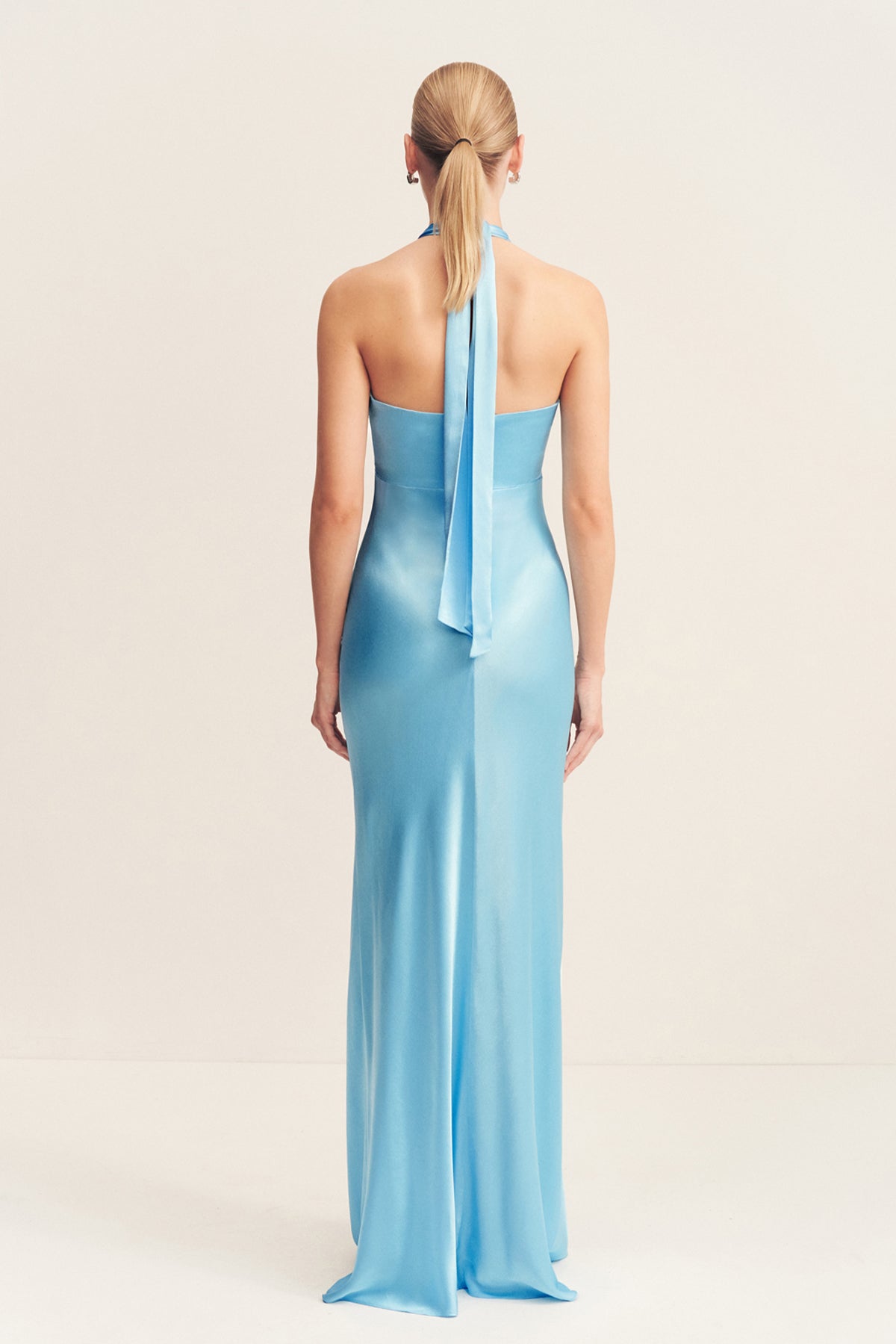 LA LUNE RUCHED HALTER MAXI DRESS - ICEBERG BLUE 5