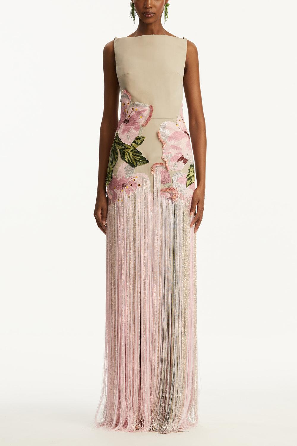 Sleeveless Embroidered Fringe Gown 1