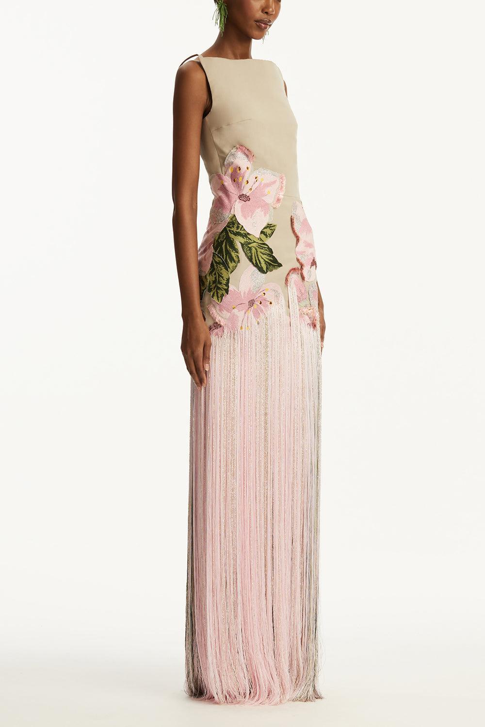 Sleeveless Embroidered Fringe Gown 2