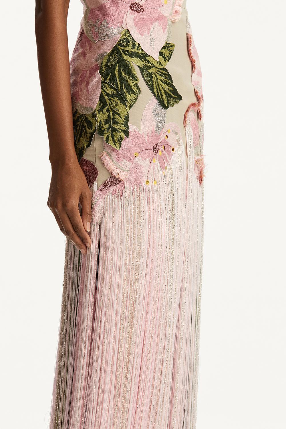 Sleeveless Embroidered Fringe Gown 3