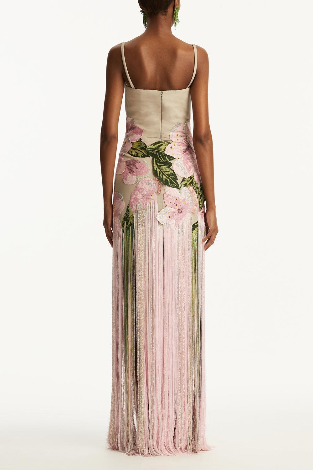 Sleeveless Embroidered Fringe Gown 4