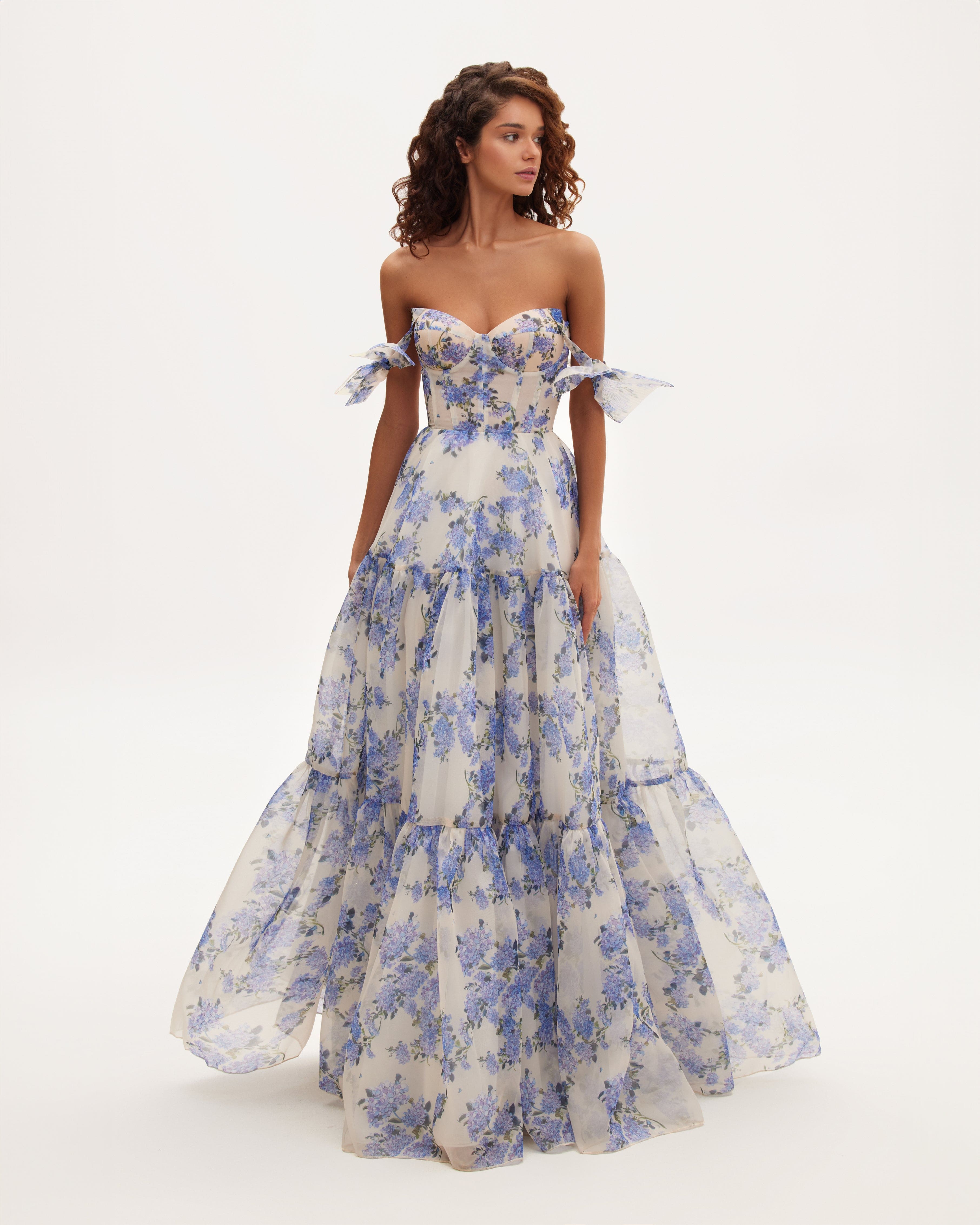 Hydrangea Tender floral maxi tie-strap dress 1