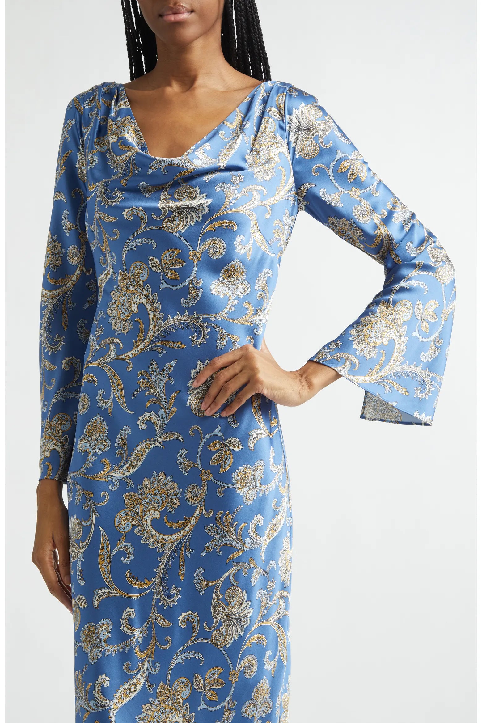 Ember Long Sleeve Paisley Silk Blend Maxi Dress