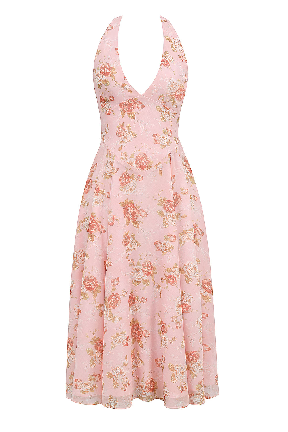 english vintage rose print georgette halter sundress