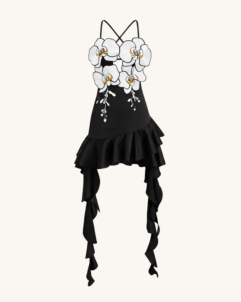 Orchid Embroidered Ruffle Hem Mini Dress