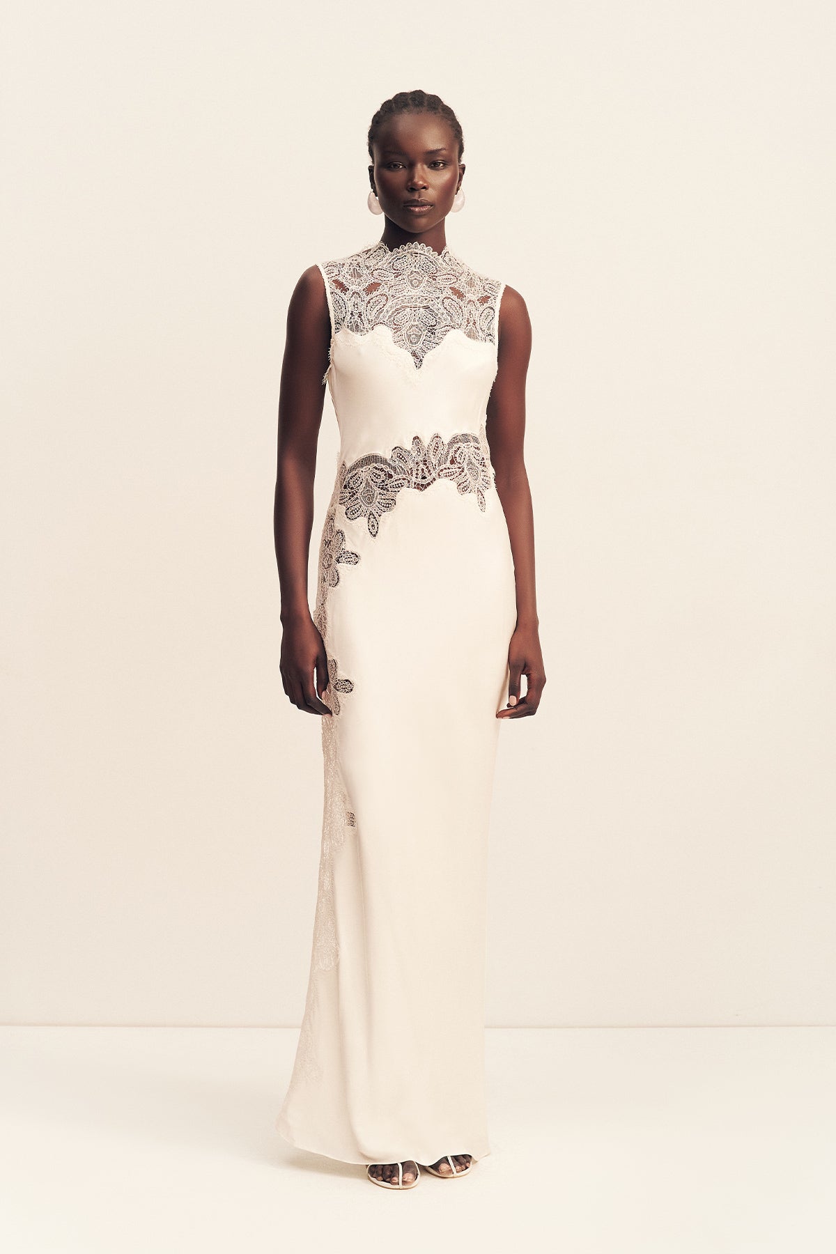 STRATUS SHEER LACE HIGH NECK MAXI DRESS IVORY