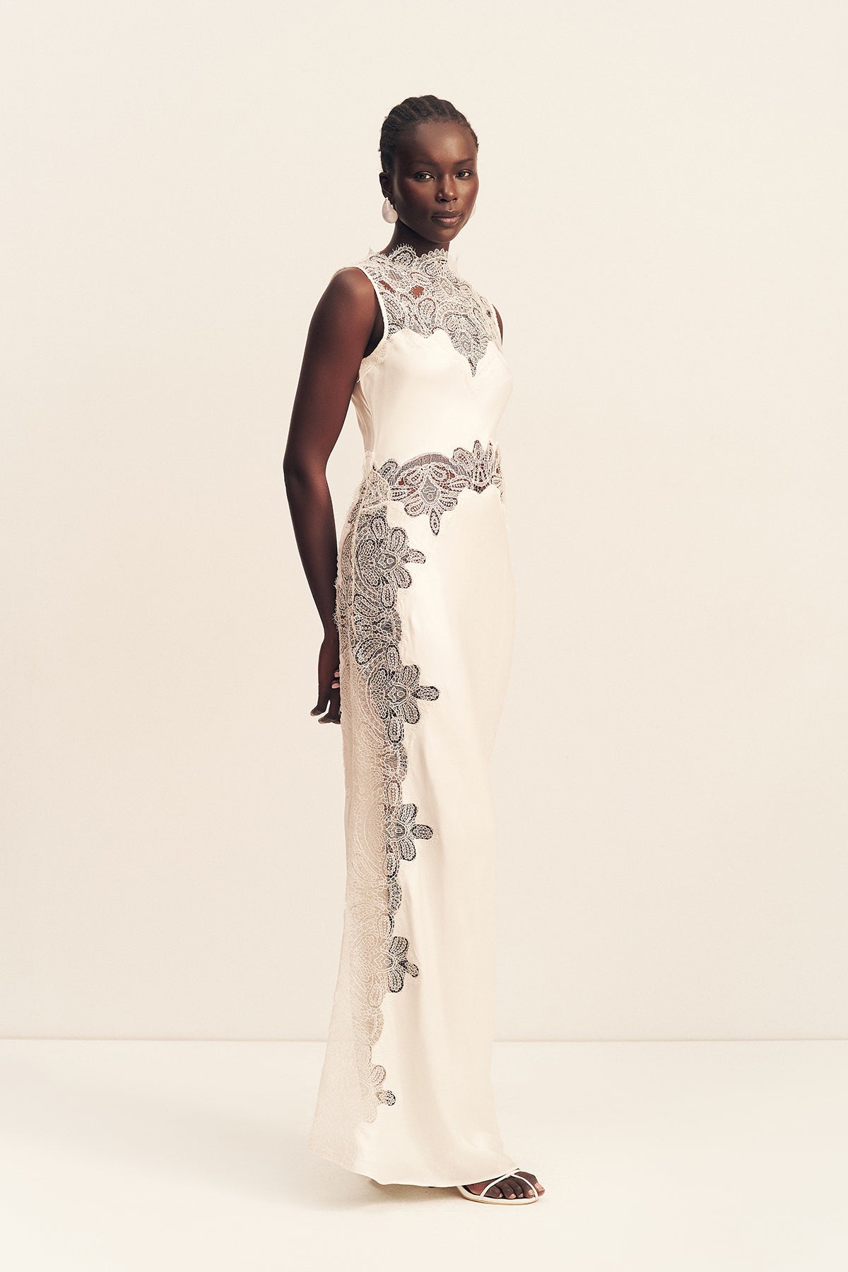 STRATUS SHEER LACE HIGH NECK MAXI DRESS IVORY