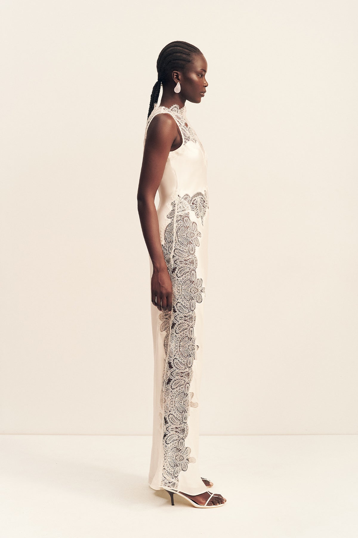 STRATUS SHEER LACE HIGH NECK MAXI DRESS IVORY