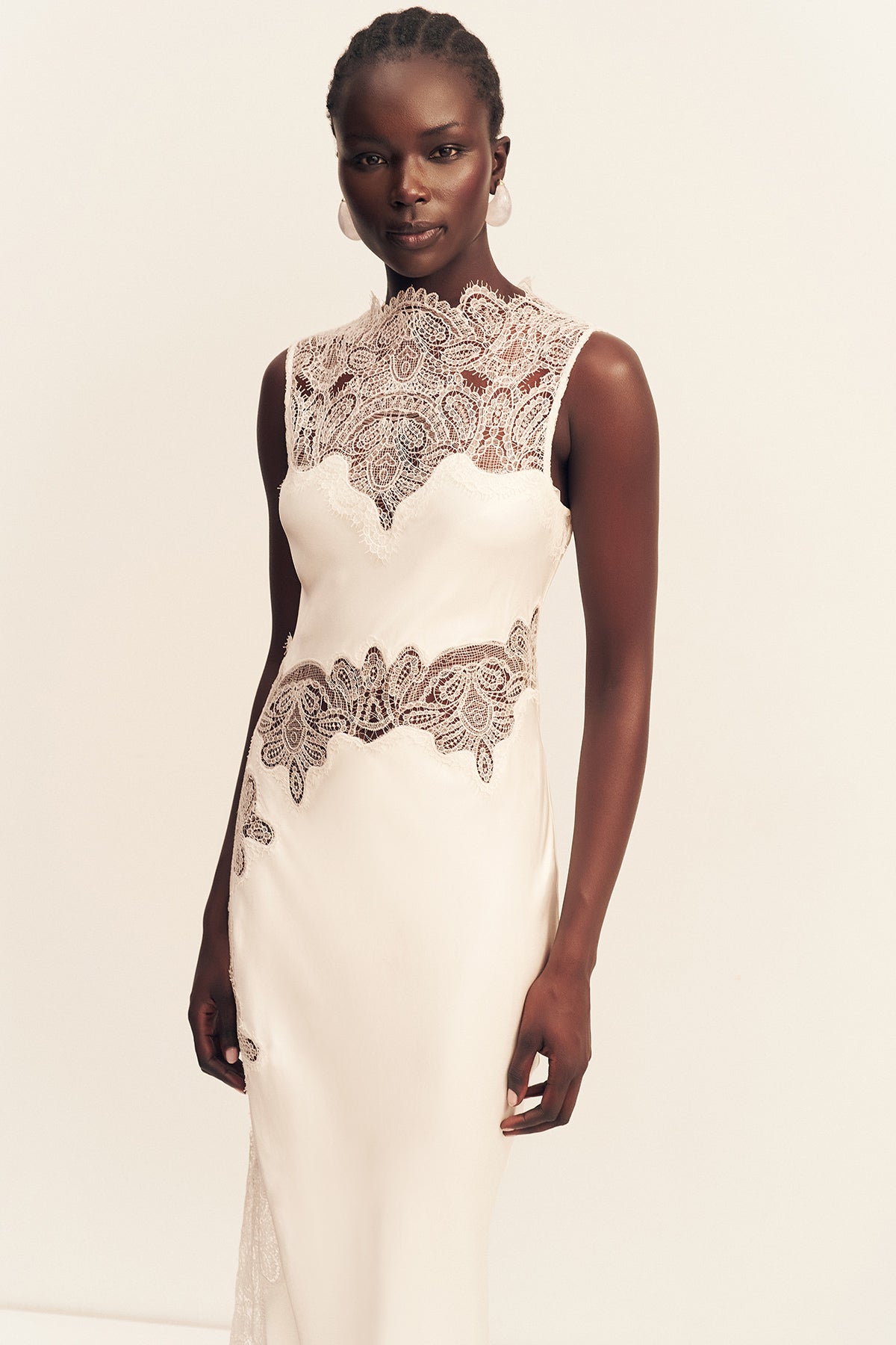 STRATUS SHEER LACE HIGH NECK MAXI DRESS IVORY